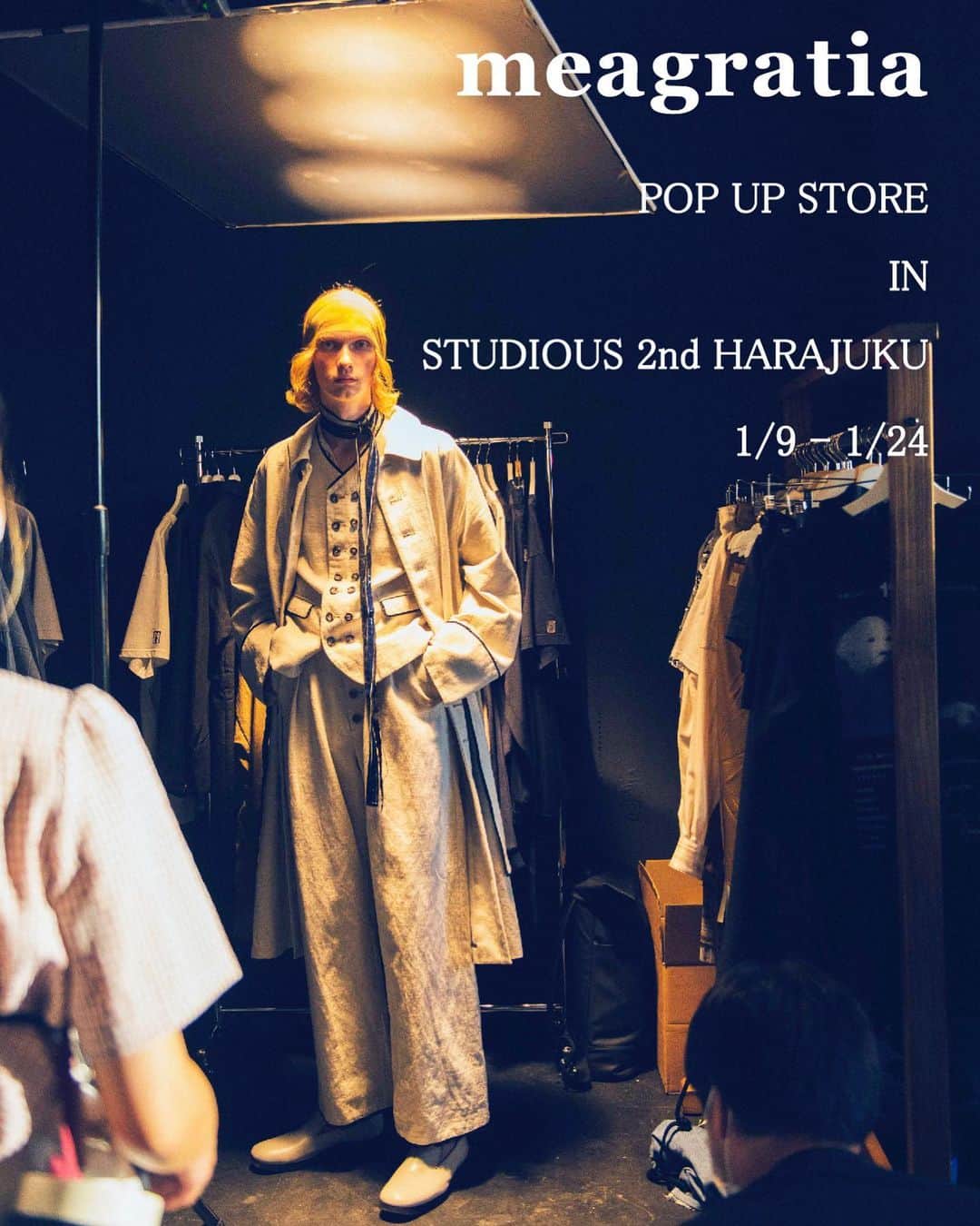 メアグラーティアのインスタグラム：「meagratia POP UP STORE をSTUDIOUS 2nd 原宿店 @studious_2nd にて開催致します。 1/9 - 1/24まで。 コレクションアイテムが一同に揃います。 また、このイベントのみの限定アイテムも並びます。 meagratiaの世界観を表現しておりますので、是非お立ち寄りください。  #meagratia #studious #studious2nd #popupshop #popupstore #flowers #flower」