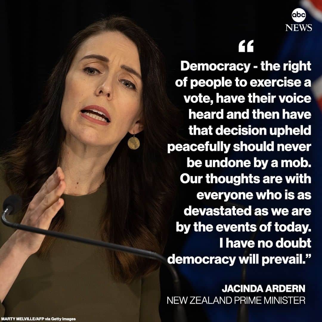 ABC Newsさんのインスタグラム写真 - (ABC NewsInstagram)「New Zealand Prime Minister Jacinda Ardern: “Democracy - the right of people to exercise a vote, have their voice heard and then have that decision upheld peacefully should never be undone by a mob.”」1月7日 21時00分 - abcnews