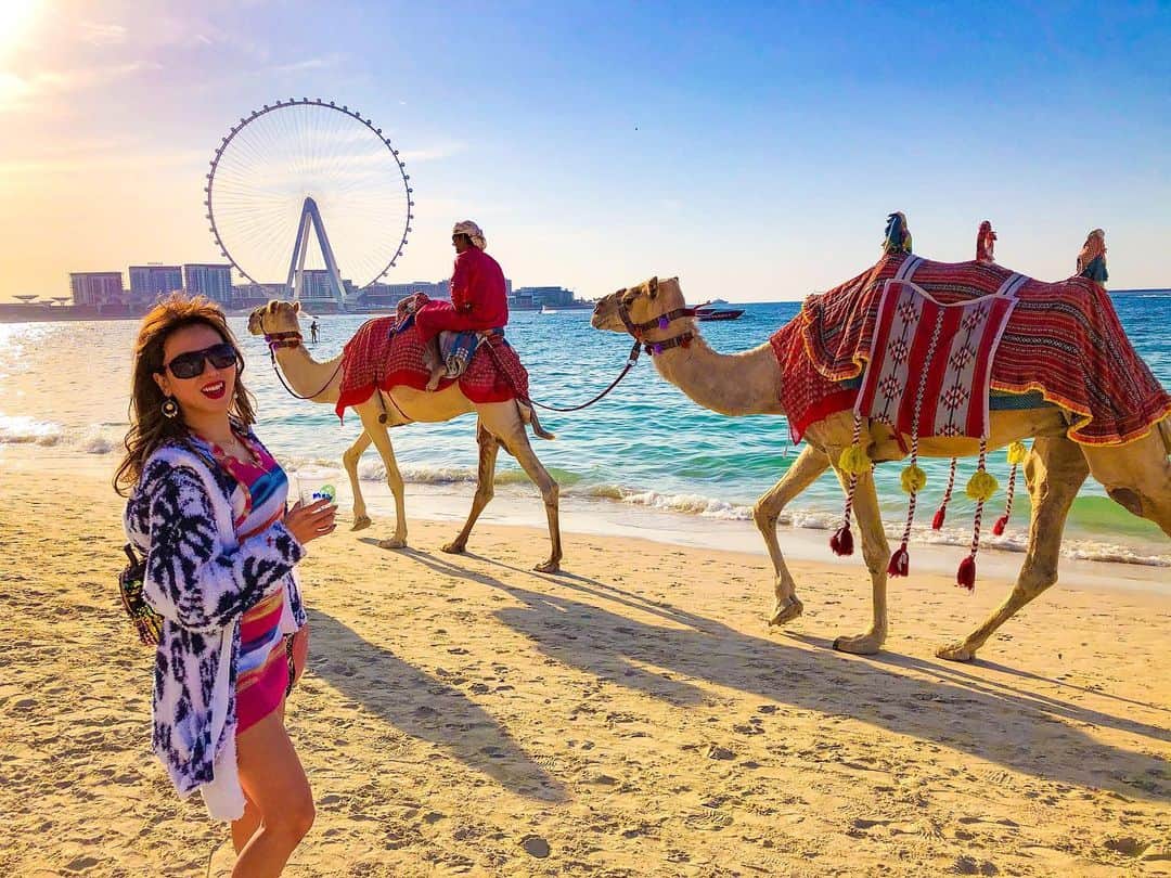 myumyuさんのインスタグラム写真 - (myumyuInstagram)「Camel walking on the beach🏖  後ろに見えるのは世界最大の観覧車🎡 #aindubai   #jbrbeach#camel#dubaï#Dubai#dubaitravel#dubaitrip#travellover#travelgirl#ドバイ#ドバイ旅行#ドバイ観光#海外旅行#旅好き#旅行好き女子#世界一#観覧車」1月7日 21時12分 - myumyu_travel_bikini