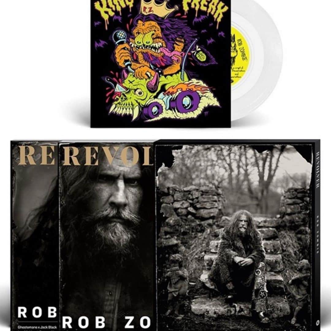 ロブ・ゾンビのインスタグラム：「For a limited time @revolvermag is offering a special edition slipcase with and alternative Zombie cover plus a white vinyl King Freak 7 inch. All of this is only available through @revolvermag . #robzombie #revolvermagazine #kingfreak」