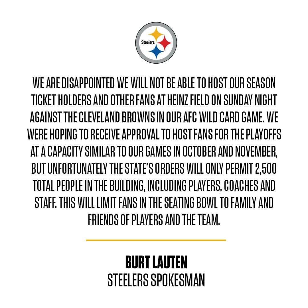 ピッツバーグ・スティーラーズさんのインスタグラム写真 - (ピッツバーグ・スティーラーズInstagram)「Statement from #Steelers Spokesman Burt Lauten」1月8日 1時30分 - steelers