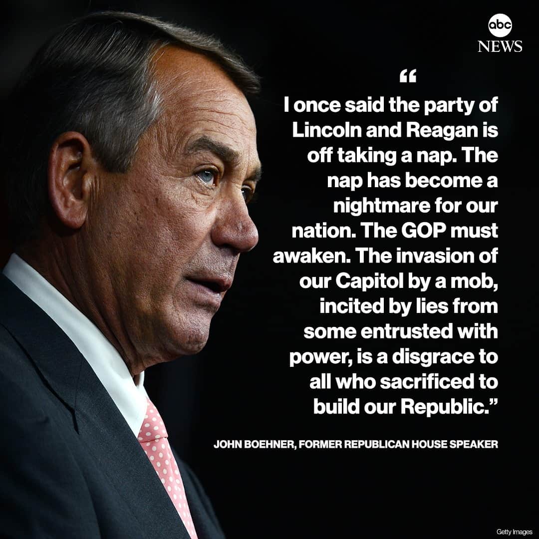 ABC Newsさんのインスタグラム写真 - (ABC NewsInstagram)「Former House Speaker John Boehner: "I once said the party of Lincoln and Reagan is off taking a nap... The invasion of our Capitol by a mob, incited by lies from some entrusted with power, is a disgrace to all who sacrificed to build our Republic." #johnboehner #gop #republicans #conservative #trump #capitol #politics #usa」1月8日 1時44分 - abcnews