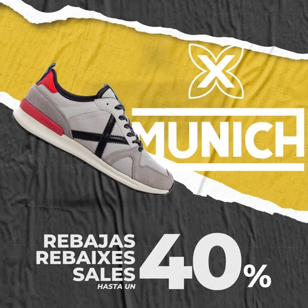 ミュニックのインスタグラム：「💥REBAJAS MUNICH®💥 Deporte, moda, accesorios y kids ¡Hasta un 40% de descuento!   👟✖️ En nuestra web oficial www.munichsports.com y tiendas MUNICH  #Rebajas #MunichSports #Deporte #Moda #STB #KIDS #AccesoriosMUNICH」