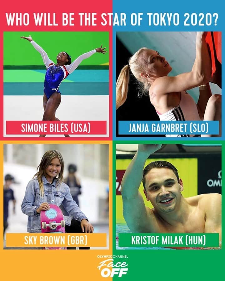 オリンピックチャンネルさんのインスタグラム写真 - (オリンピックチャンネルInstagram)「2021 is an Olympic year! Who will be the biggest star of the @Tokyo2020 Games? ⭐  Vote now on #FaceOff on our stories!  @SimoneBiles  @SkyBrown  @Janja_Garnbret  @swimilak  @TeamGB  @sloveniaolympicteam @magyarock_olympicteam_hungary」1月8日 3時55分 - olympicchannel_x