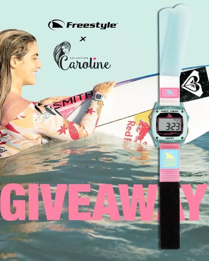 キャロライン・マークスのインスタグラム：「Freestyle for me has always meant family. Some of my favorite memories as a kid were surfing all over Florida with my brothers, wearing our Shark watches. It’s so cool to have my own signature watch now, what are some of your favorite surf memories? Share in the comments below, tag 3 friends, and follow @freestylewatches, I’ll be picking a 3 of my favorites to receive a $65 Freestyle Watches Gift Card!  #giveaway begins on January 7, entries close on January 12 at 11:59 PST, and the winners will be announced on January 13.  Good luck, can’t wait to read!  #giveawaycontest #contest #prize # winner #giveaways #win #teamfreestyle #myfreestylewatch #freestylewatches #sponsored」