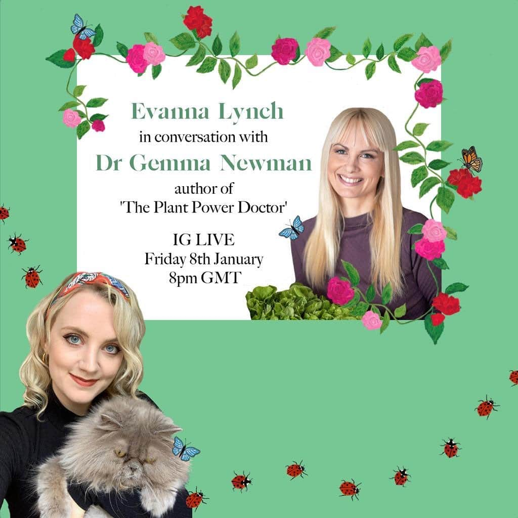 イヴァナ・リンチのインスタグラム：「8pm GMT tomorrow, 8th Jan, tune in for my live chat with @plantpowerdoctor about her new book, The Plant Power Doctor! 📖👩🏼‍⚕️  Thank you for all the interesting questions yesterday for this discussion! I have to say I was highly amused by the volume of questions I got asking about advice on tending to bonsai trees!!! This will be a discussion about plant based nutrition, NOT how to take optimal care of your house plants 😅 that said, it was also a good reminder to me that not everyone is familiar with the basics of veganism or plant-based nutrition and we all approach this topic from such different perspectives so I will definitely keep that in mind for the chat and try make it accessible to all. So thank you for your contributions and I’m looking forward to sharing this chat with you all tomorrow!  Artwork by my magical friend @louiseandrolia 👩‍🎨🐞  #veganism #PlantPowerDoctor #DrGemmaNewman #Veganuary #LilPuff」