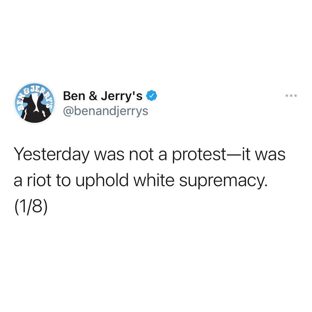 Ben & Jerry'sのインスタグラム：「Yesterday was not a protest—it was a riot to uphold white supremacy.」