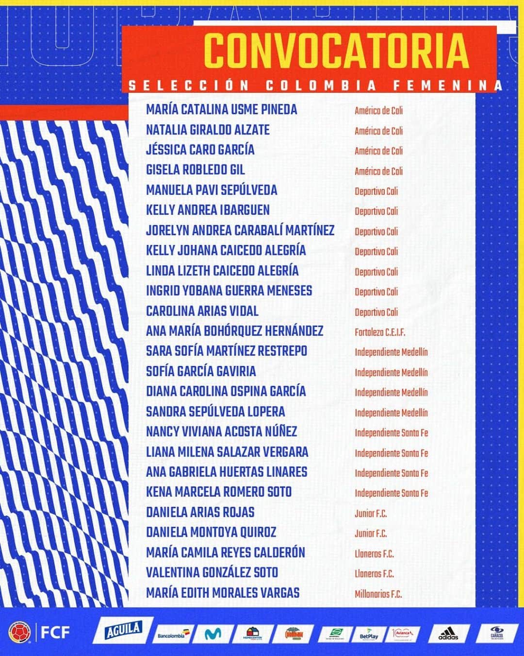 サッカー コロンビア代表チームのインスタグラム：「📝 ¡Vuelven nuestras guerreras!   Esta es la convocatoria de nuestra Selección Colombia Femenina para un ciclo de preparación y los partidos amistosos 🆚 @uswnt 🙌🏼⚽  #VamosColombia 🇨🇴」