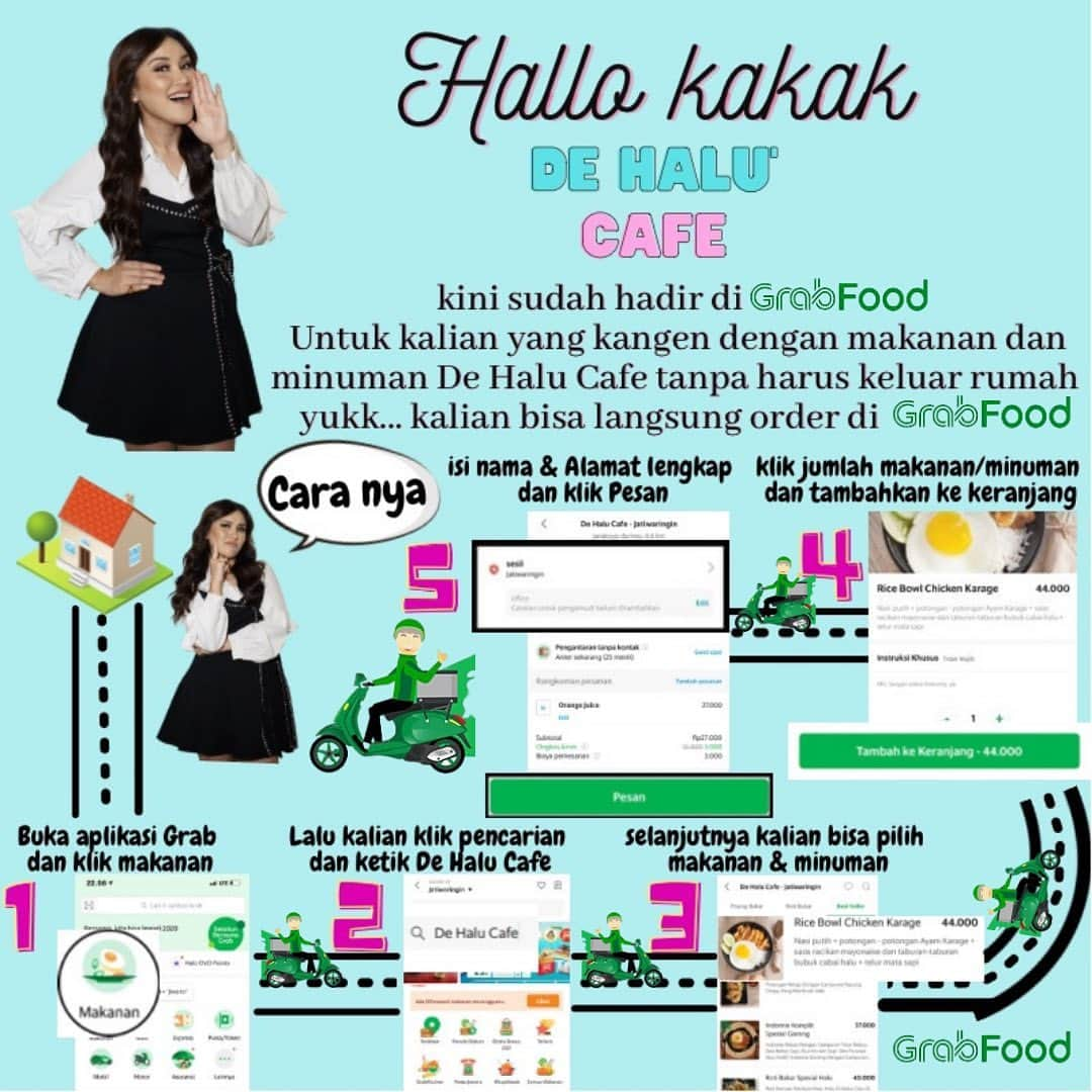 アユ・ティンティンさんのインスタグラム写真 - (アユ・ティンティンInstagram)「Hallo kini @dehalucafe sudah hadir di Grabfood untuk kalian yang kangen dengan rasa makanan dan minuman yg membuat kalian selalu merasa halu tunggu apa lagi kalian gak perlu keluar rumah, cukup kalian order di grabfood makanan dan minuman @dehalucafe siap di antar ke rumah kalian... yukk order sekarang kalau kalian ingin merasakan kehaluan kalian @dehalucafe #haluteruskakak」1月8日 18時29分 - ayutingting92