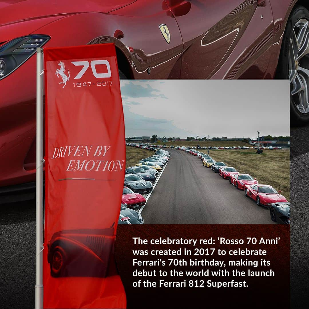 フェラーリさんのインスタグラム写真 - (フェラーリInstagram)「Celebrating seven decades of Prancing Horse history: ‘Rosso 70 Anni’. Swipe to learn more about the bright red that encapsulates true #Ferrari sensations. Prepare to discover more classic reds as we explore the colours that have defined the Ferrari legacy. #Ferrari812Superfast」1月8日 19時00分 - ferrari