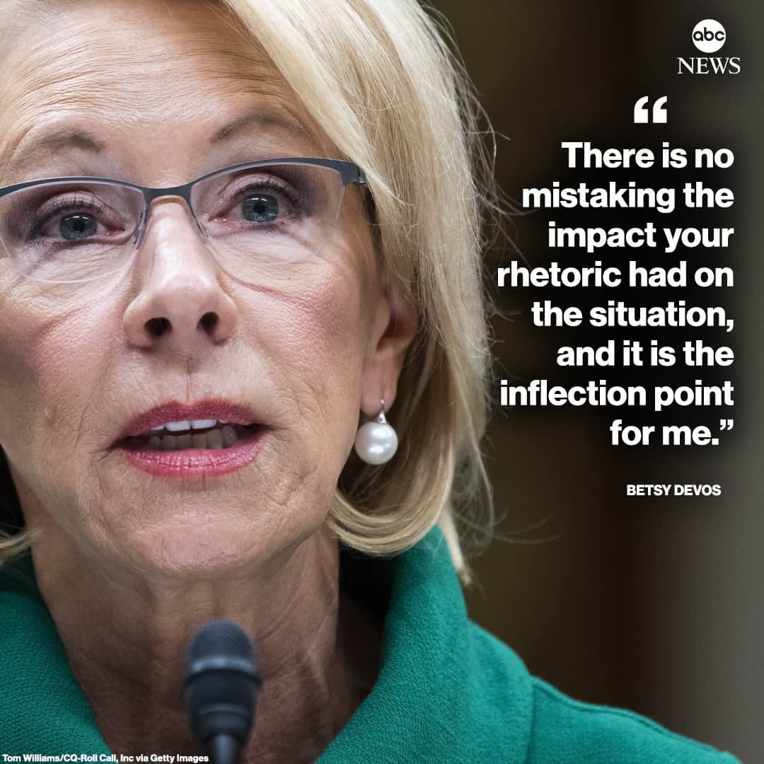 ABC Newsさんのインスタグラム写真 - (ABC NewsInstagram)「BREAKING: In resignation letter addressed to Pres. Trump, Education Secretary Betsy DeVos cites the president's role in Wednesday's "unconscionable" attack on the Capitol. LATEST AT LINK IN BIO.」1月8日 11時59分 - abcnews