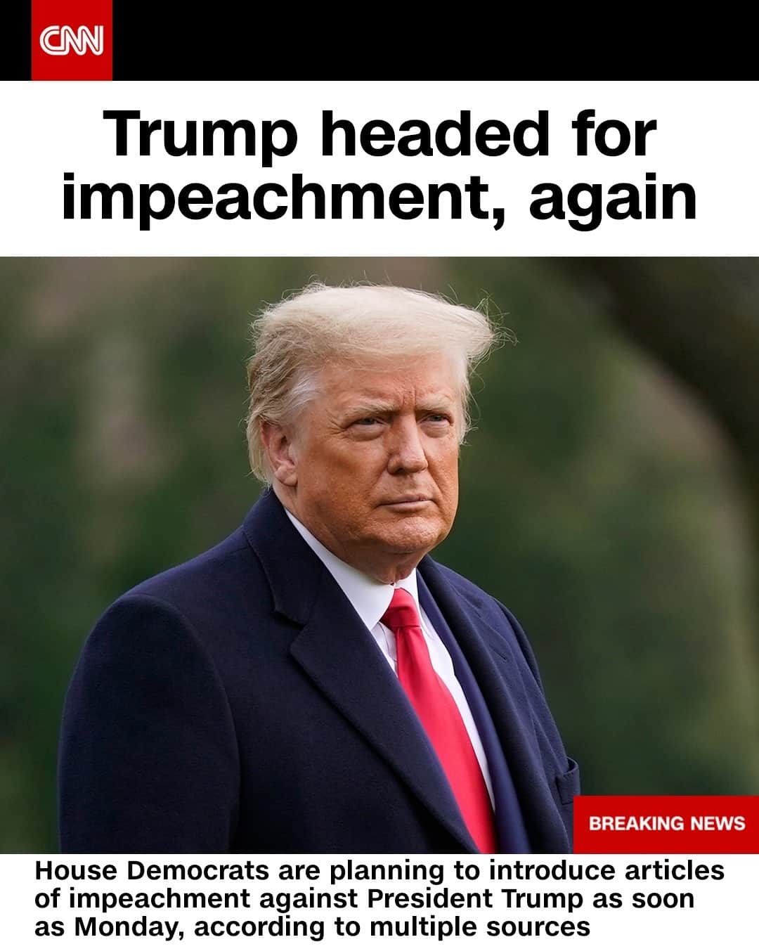CNNさんのインスタグラム写真 - (CNNInstagram)「The House of Representatives will introduce articles of impeachment against President Trump as early as Monday, sources say. This would be the second time the House has unveiled articles of impeachment against Trump.⁠ ⁠ In December 2019, the House impeached Trump on charges of abuse of power and obstruction of Congress. The Senate acquitted him on both charges last February.⁠ ⁠ (📸: Patrick Semansky/AP)」1月9日 4時55分 - cnn