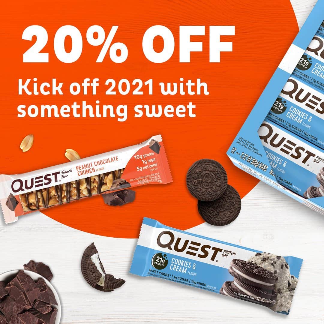 questnutritionさんのインスタグラム写真 - (questnutritionInstagram)「TODAY ONLY! 🚨 20% OFF ALL QUEST BARS and SNACK BARS - QuestNutrition.com.  Go go go! 💪」1月9日 3時54分 - questnutrition