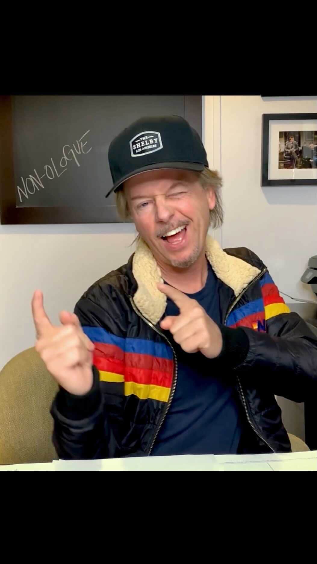 デヴィッド・スペードのインスタグラム：「I address the hard-hitting stories in show business and also tackle all of todays irrelevant issues.  Thanks to all that put #thenetflixafterparty in the top 10. New shows will be announced soon.  @netflixisajoke. Ps.  Jacket courtesy of me me paying for it at @aviatornation」