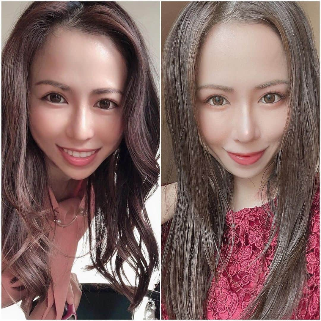 sakiのインスタグラム：「時間の経過と共に 良くなっていく#ヘアカラー ✧˖° @yamaguchi_shinya_  . 左はまだ赤みがあって赤茶色 右は赤みを消してアッシュの透明感がある🥺🤍 . まず赤みを消さないことには理想のカラーが入らないので 次から更に明るくしていく予定です😌🌈 . . #ブリーチなしグレージュ#モテカラー #ベージュアッシュ#ベージュカラー#ミルクティーグレージュ#ミルクティーアッシュ#アッシュベージュ#アッシュグレージュ#グレージュカラー#オリーブベージュ#オリーブグレージュ#愛されヘア#ストレートヘア #ヘアカラートレンド #ヘアカラーアッシュ #ヘアカラーベージュ #外国人風カラー」