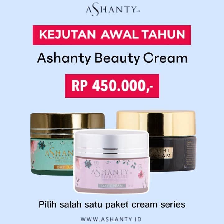 ASHANTY BEAUTY CREAM OFFICIALのインスタグラム：「🎉SPECIAL PROMO KEJUTAN AWAL TAHUN 🎉  Dapatkan Ashanty Beauty Cream hanya Rp 450.000,- perpaket (pilih salah satu paket cream Acne, Whitening atau Anti Aging) Mulailah merawat wajah menggunakan Cream Perawatan wajah yang sudah pasti aman dan terbukti hasilnya. Membuat wajah lebih sehat, cerah, lembut, lembab kencang dan kenyal ❤️  Ada 3 paket cream yang bisa kamu pilih dan sesuaikan dengan kondisi kulit wajahmu • Anti Aging • Whitening • Acne  _________________________________ Informasi dan pemesanan : WA: 087778489900 WA: 081287388885 WA: 085781140354 WA: 081293823950 FAST RESPONS CLICK LINK yang ada di Bio IG @ashantyid  _________________________________ #creamwajag #beauty #cosmetics #brandlocal #skincare #skincarelocal #thehermansyah #beautyvlogger #beauty #kosmetikmahal #ashantyid #keluargaasix #ashantyhermansyah #mua」