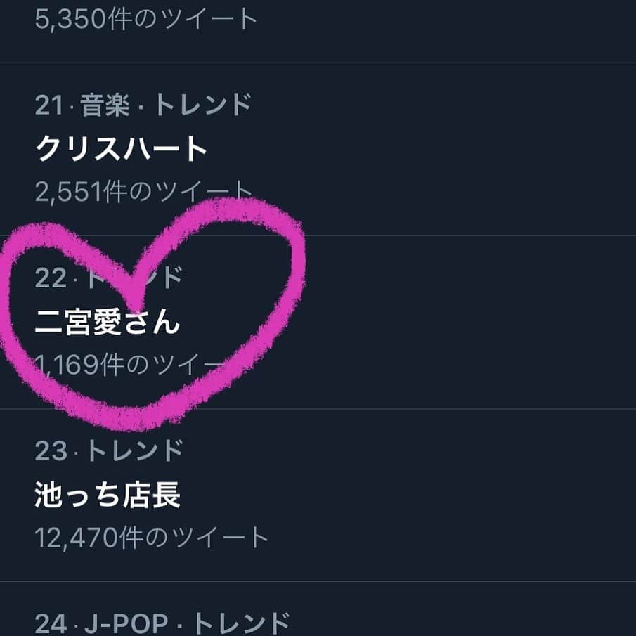二宮愛のインスタグラム：「#UTAGE 見てくださった皆様、ありがとうございました🙋‍♀️💚💜💗💙💛❤️  #炎 #ilove... #ヒロイン #白日 #裸の心 の5曲を歌わせていただきました！！！  そして、生まれて初めて トレンド入りしました。 絶対このスクショ消さない。絶対消さない。コピー沢山作っておくわ！」