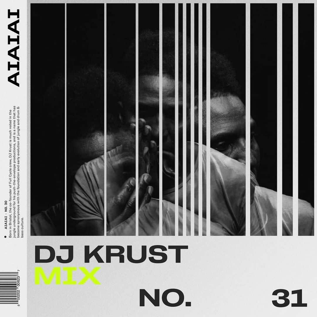 AIAIAIのインスタグラム：「AIAIAI Mix 031  Born in Bristol, the co-founder of Full Cycle crew, @dj_krust is much noted in the jungle underground for his push-the-envelope productions, and is a name that has become synonymous with the foundation and early evolution of jungle and drum & bass culture.   Our Mix Series is curated by @benjib - check out all the mixes via link in bio!」