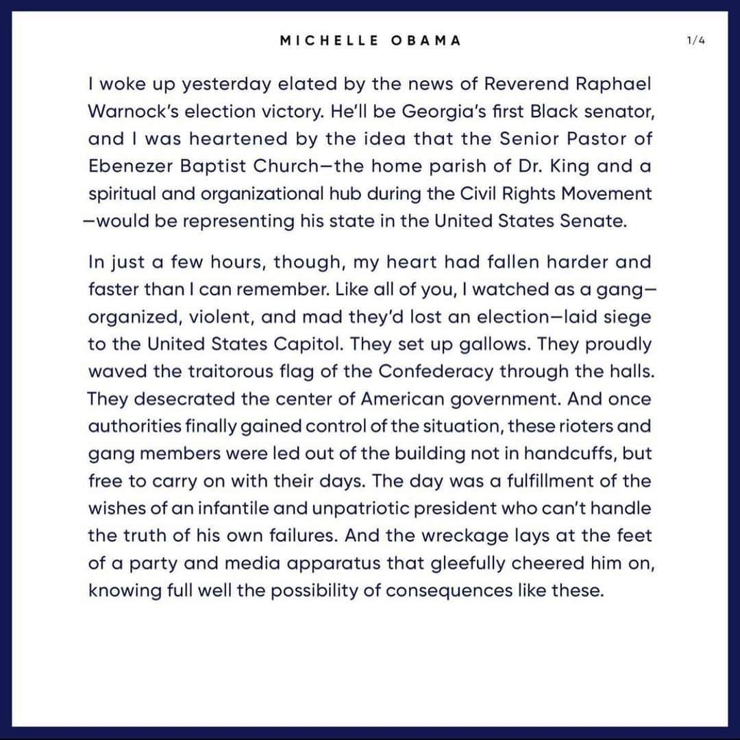 トーレイ・デヴィートのインスタグラム：「Repost from @michelleobama . “All I know is that now is the time for true patriotism.  Now is the time for those who voted for this president to see the reality of what they’ve supported - and publicly and forcefully rebuke him and the actions of that mob.” 💔  We can mend this country but we have to do it together.  It’s time to heal.」