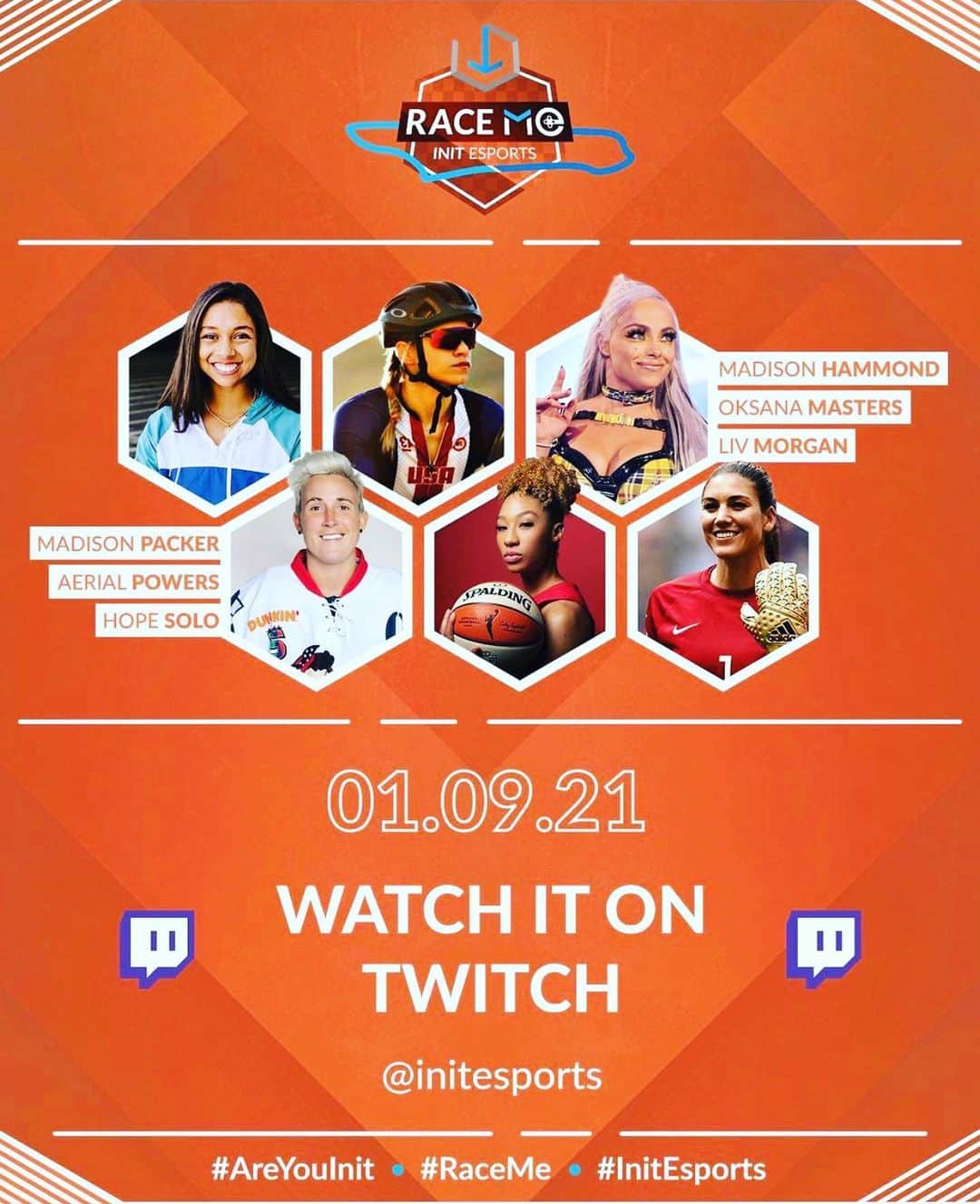 ホープ・ソロのインスタグラム：「So I’m not a gamer but this is gonna be fun!!! Watch  tomorrow 1/9 at 2 ET on @twitch when I join “Race Me” by @initesports 🏎. Let’s see what happens @oksanamasters @aerial_powers23 @gohaamm @mpacker14 @yaonlylivvonce!! Event will raise funds to support  @girlupcampaign Swipe up in my story ^^ to watch and please donate if you can. ❤️ #equality #esports」