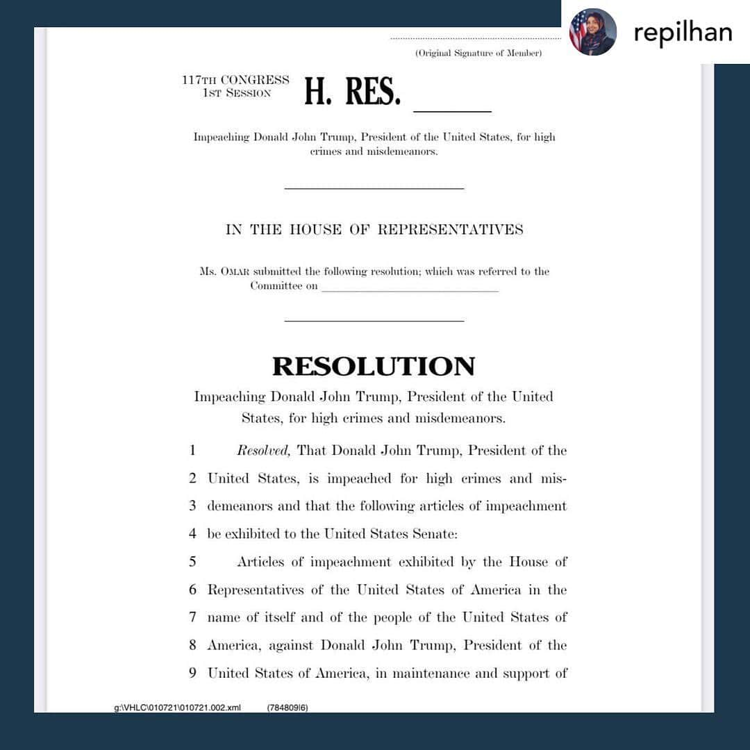 サラ・ラミレスのインスタグラム：「Real deal badass @repilhan   • #RG @repilhan Today, Rep. Omar unveiled a resolution to impeach President Donald J. Trump for high crimes and misdemeanors.   You can view the full resolution here.」