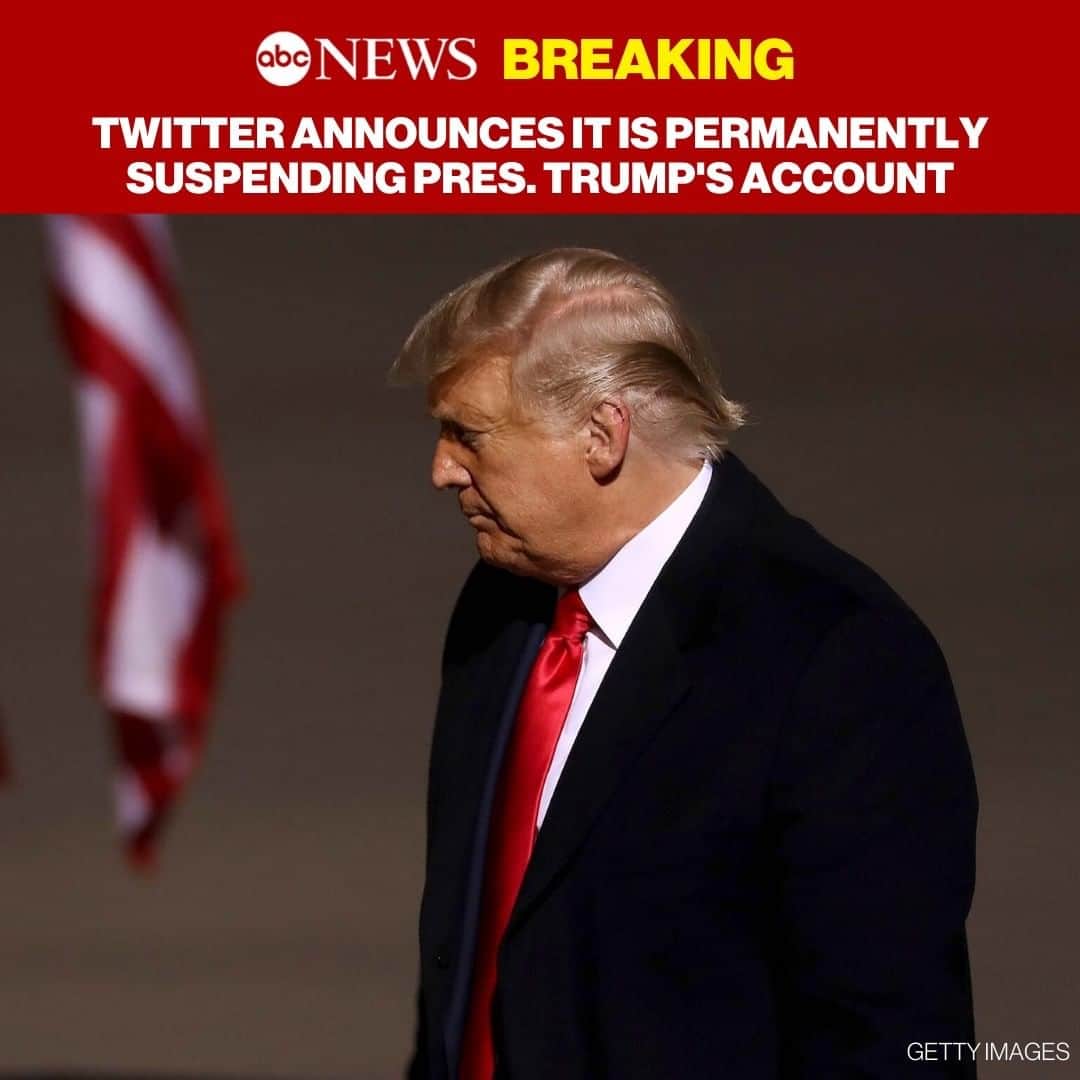 ABC Newsさんのインスタグラム写真 - (ABC NewsInstagram)「Twitter announces that it is permanently suspending Pres. Trump's account. See more at LINK IN BIO.」1月9日 9時00分 - abcnews