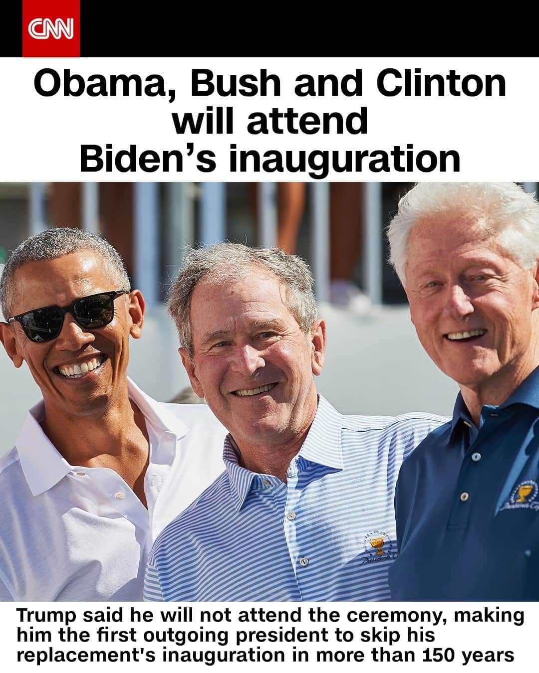 CNNさんのインスタグラム写真 - (CNNInstagram)「Former Presidents Barack Obama, Bill Clinton and George W. Bush will attend President-elect Joe Biden's inauguration, officials say. President Trump announced he will not attend the ceremony, making him the first outgoing president to skip his replacement's inauguration in more than 150 years.⁠ ⁠ (📸: Shelley Lipton/Icon Sportswire/Getty Images)」1月9日 9時01分 - cnn