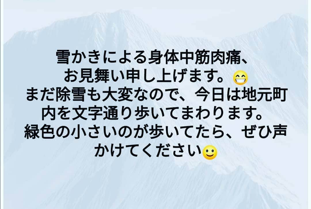 鈴木貴子さんのインスタグラム写真 - (鈴木貴子Instagram)「みなさん、おはようございます！　  本州の人に言いたい！  雪って溶けないから！！！！ 簡単には消えないから！！！！ もう置く場所ないですからーーーー！！！！  まだ車で移動も一苦労なので、 今日は歩いて活動することにします。 自分の家から歩ける範囲内にて、活動報告や 御用聞きを行います。鳥取地域です。  緑色の小さいのが歩いてたら、それ私です。  ぜひ、お声かけください💚　  #その声鈴木貴子が届けます」1月9日 9時17分 - _takako.suzuki_