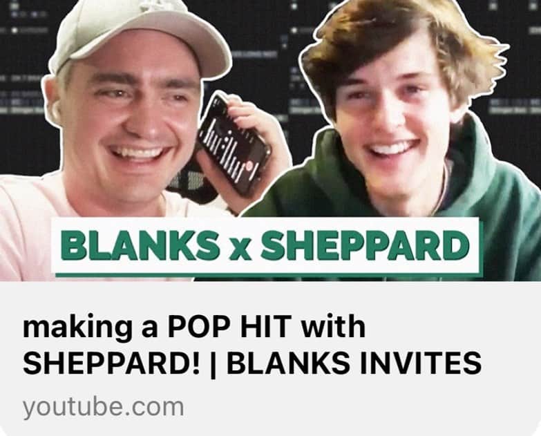 シェパードのインスタグラム：「Well this was a tonne of fun! I got on a zoom call with the super talented @musicbyblanks, we wrote a banger together, and documented the process! Search "Blanks Sheppard" on Youtube. ❤️」