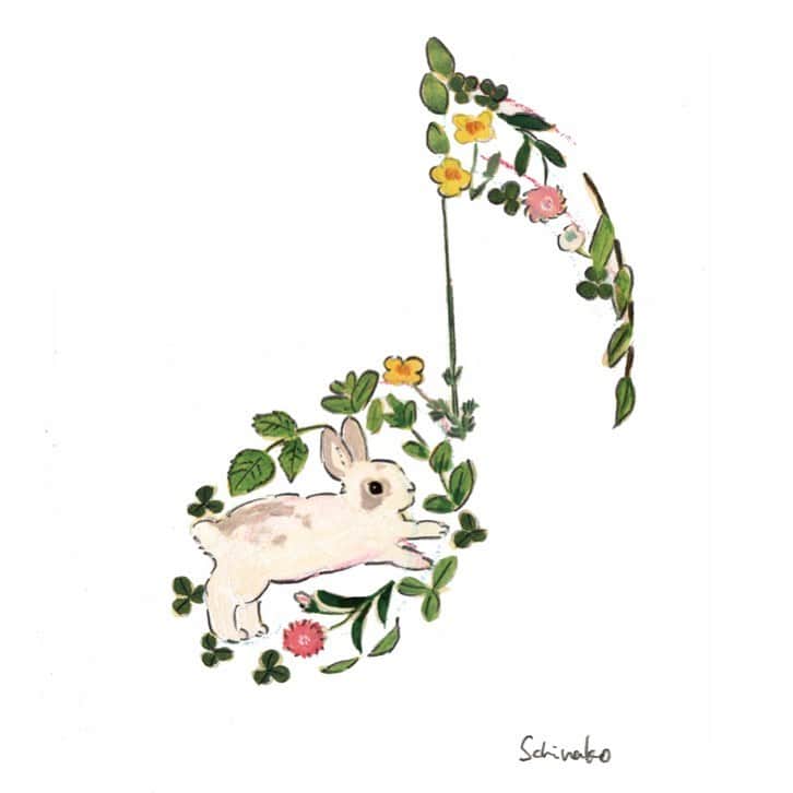 森山標子(しなこ)/Schinakoのインスタグラム：「Rabbits jump when they are happy🐇 * #illustration#art#drawing#design#acrylicpaint#アクリル絵の具#rabbit#bunny#うさぎ」