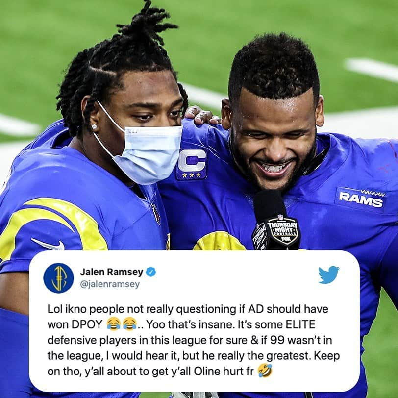 espnさんのインスタグラム写真 - (espnInstagram)「@jjwatt and @jalenramsey had their boys back after Aaron Donald won the DPOY award 👀」2月7日 13時36分 - espn