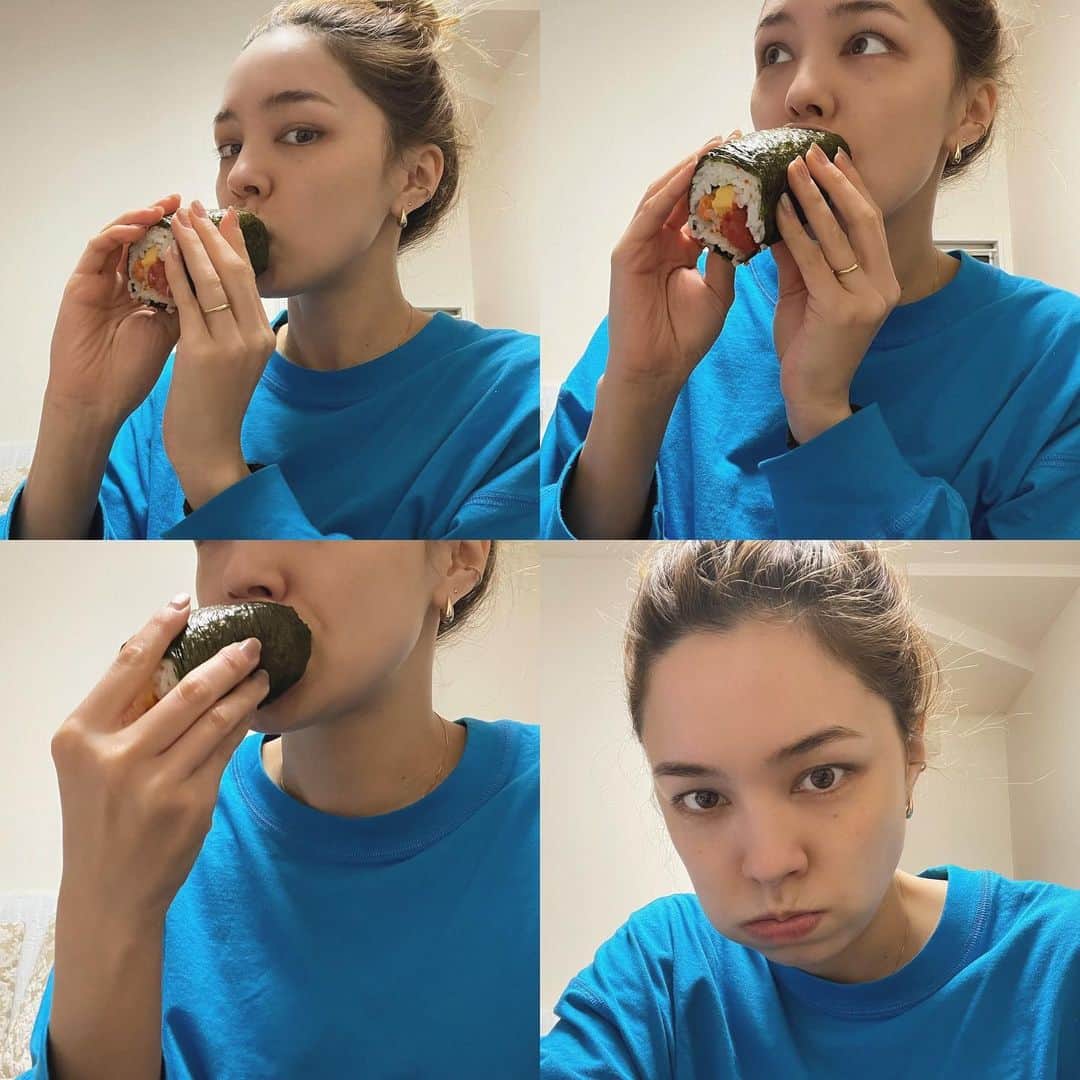 ステファニーのインスタグラム：「👹🇯🇵🍣🌈 日本の文化は大切にしたい。 ご飯後でも、恵方巻きは食べたい。 胃が苦しくても無言で食べきりたい。 そんな私の節分でした。 #節分 #2月2日 #恵方巻き」