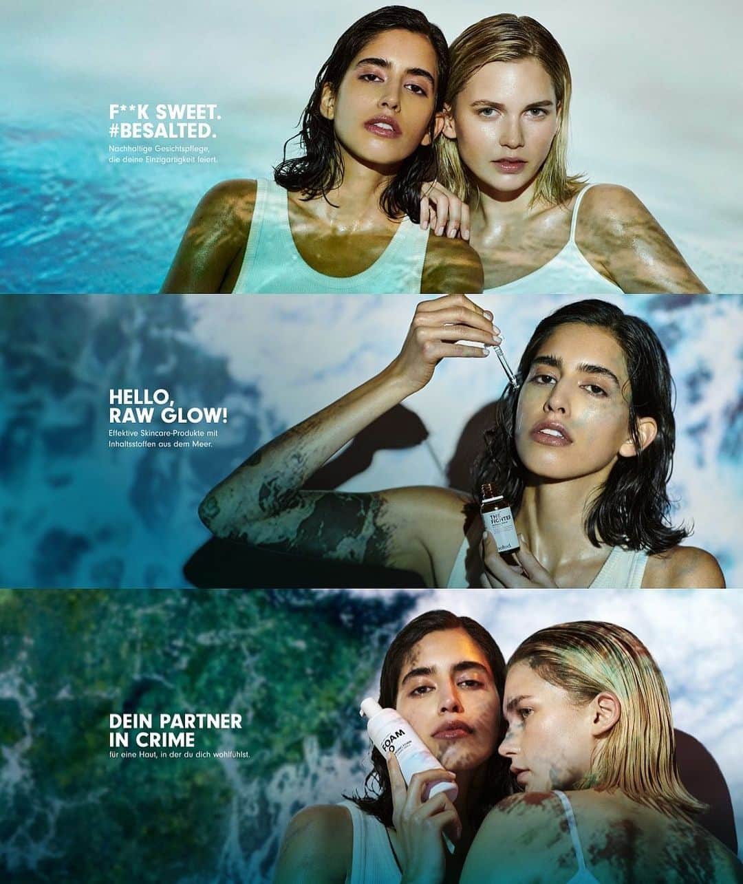 NINA PARKのインスタグラム：「Be salted. @salted.beauty ~ New Pure Ocean Skincare Beauty Campaign OUT NOW 🌊 _______________________________________ #Models @jatothena @esracmert for @smcmodelmanagement II #Photographer @ronalddick for @shotview_management II Photoassistant @sebastian.sthr II #Styling @sinabraetz II #MakeUp by Me @ninaparkbeaute for @ballsaal_artist_mgmt II #Assistant @mayartist」