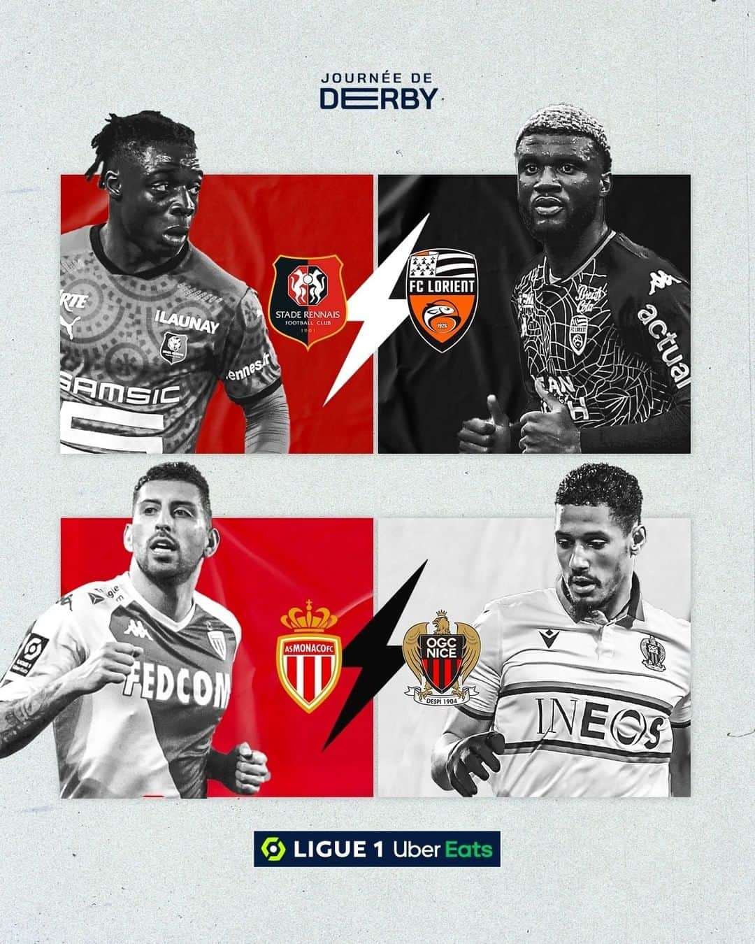 リーグ・アンさんのインスタグラム写真 - (リーグ・アンInstagram)「Pas 1⃣ mais 2⃣ derbys ont lieu ce soir ! 💥  @staderennaisfc 🆚 @fclorient  @asmonaco 🆚 @ogcnice    🤔 Vos pronostics ?  🔜 #SRFCFCL & #ASMOGCN 🕒」2月3日 20時00分 - ligue1ubereats