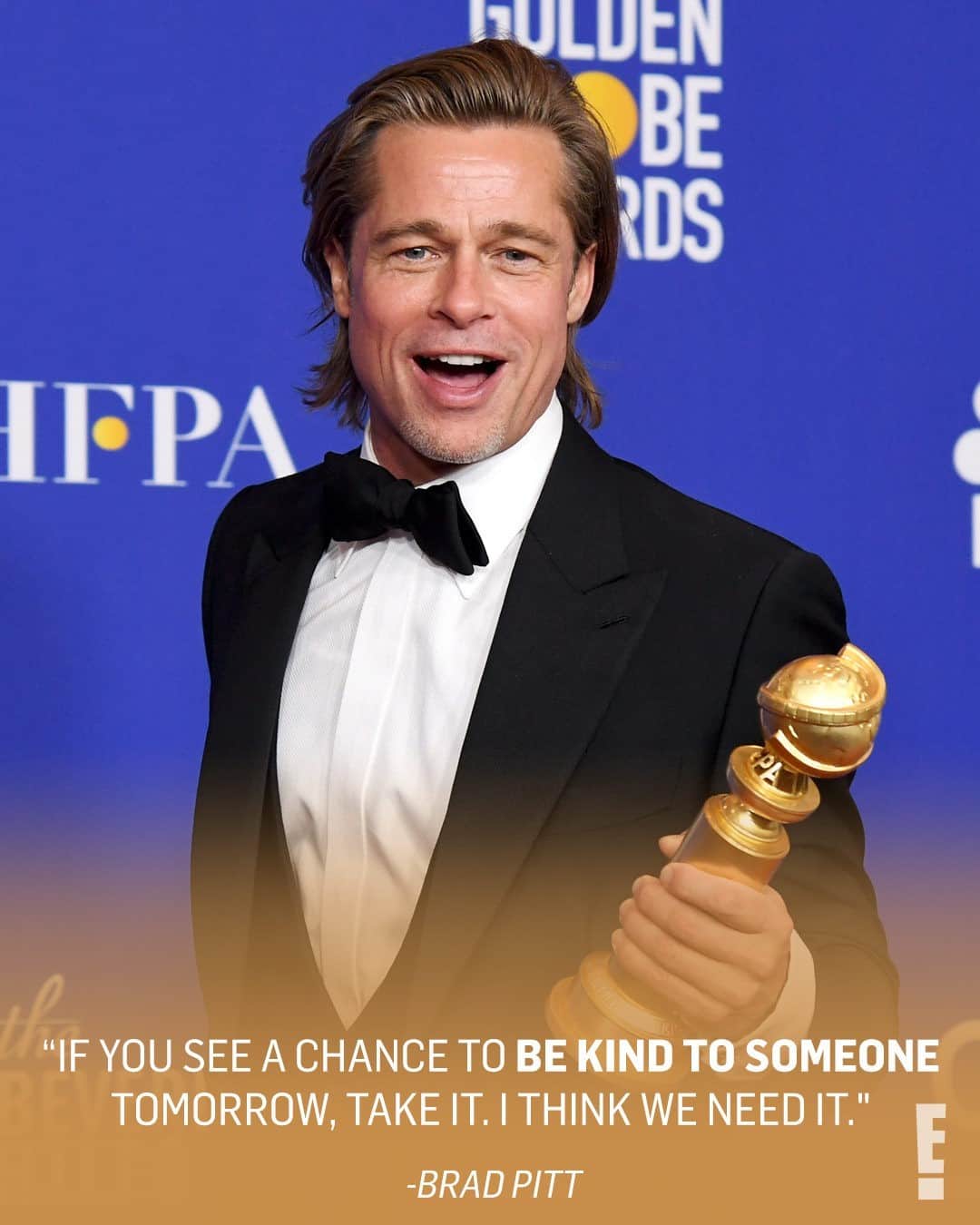 E! Onlineさんのインスタグラム写真 - (E! OnlineInstagram)「New awards season, same important message from the one and only Brad Pitt. 💛 Don't miss the 2021 #GoldenGlobes nominations as they're revealed LIVE on Feb. 3, exclusively on E! News and Today. 🙌 Details in our bio. (📷: Getty)」2月3日 12時15分 - enews