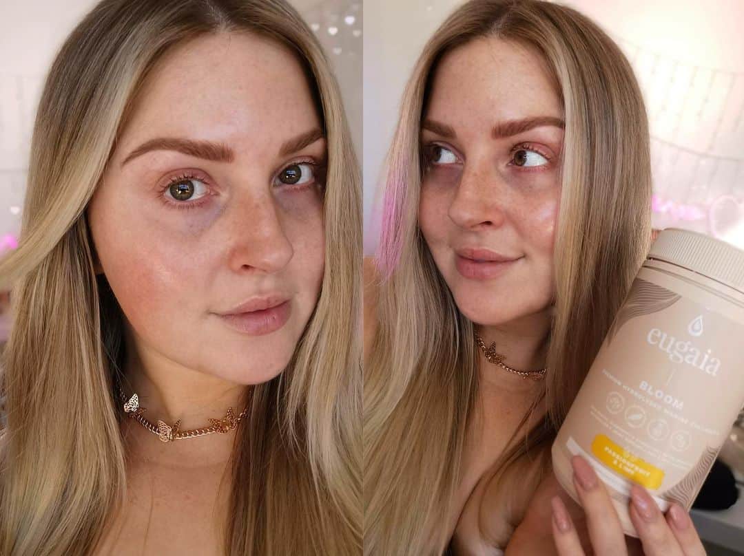 Shannonのインスタグラム：「An appreciation post for my current no makeup face 🥰 my skin is being so lovely to me, soooo glowy! And my brows are on fire with no product 🔥 thanks to @emmadoolanmakeup_ brow tattoos! 🦋 and guys... My heart is so happy! 🥺💓 today we launched our new brand @eugaia! (pronounced you-guy-ahh) 🥤 It is a ridiculously high quality, delicious, refreshing and effective supplement to support hair, nails, skin and MORE! 💦  @mooshmooshvlogs put all of his energy and love in to creating @eugaia, and creating it to the highest standard... to see SO many of you putting your trust in to our brand already is so heart warming 💓 I can’t wait for you to experience Bloom for yourself and I can’t wait to hear your feedback and see your results! 😭 and we also have our own line of reusable tumbler cups, perf for your supplements or coffee, tea, fizzy, water, anything really! And metal and glass reusable straws! 💜 I’ve wanted to create those since forever ago! 😭🦋 #eugaia #bareface #nofilter」