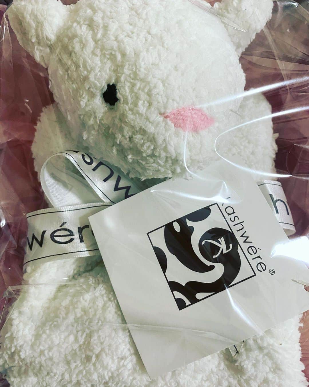 DJ ATSUのインスタグラム：「トヨ、ありがと〜‼︎﻿ kashwearのベビーブランケット‼︎﻿ ひつじちゃん♪」