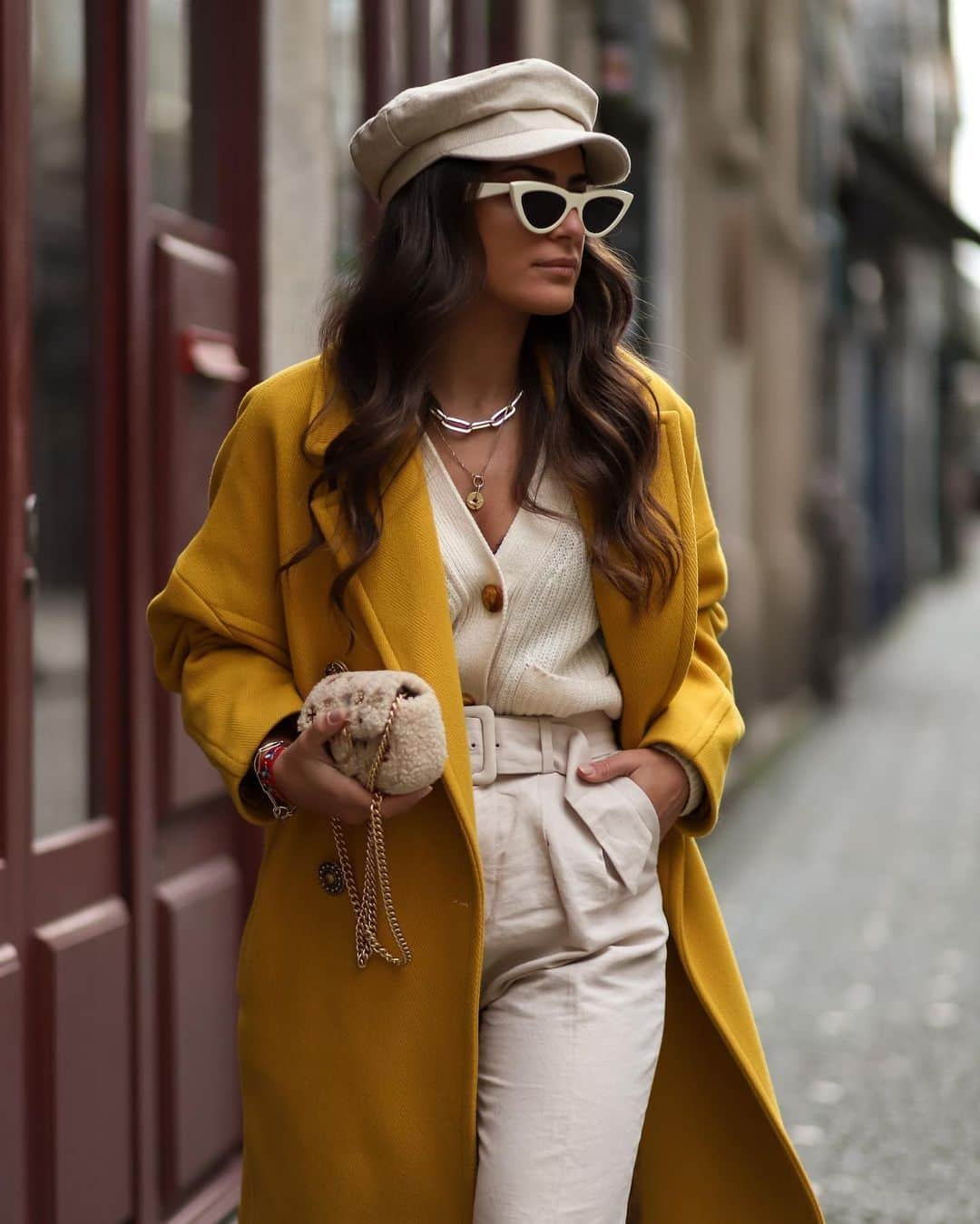 PINKOさんのインスタグラム写真 - (PINKOInstagram)「This look on this girl completed by this bag! Good morning @joanavaz_, who’s looking bright and smiley in #PINKO yellow vintage-inspired coat and the Tiny #LoveBag Furry. #FW20 #PINKOLove #PINKOStars」2月3日 18時06分 - pinkoofficial