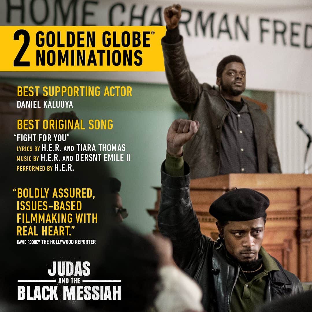 Warner Bros. Picturesさんのインスタグラム写真 - (Warner Bros. PicturesInstagram)「Thank you to the Hollywood Foreign Press for nominating #JudasAndTheBlackMessiah for two #GoldenGlobes, including:  @danielkaluuya / Best Supporting Actor - Motion Picture @hermusicofficial “Fight For You” / Best Original Song」2月4日 3時55分 - wbpictures