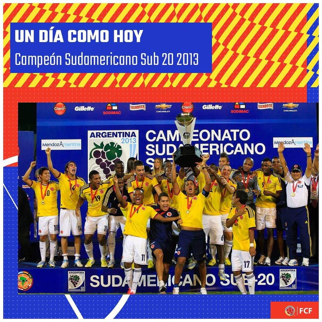 サッカー コロンビア代表チームのインスタグラム：「#UnDíaComoHoy  El 3 de febrero de 2013 ganábamos nuestro tercer Sudamericano masculino Sub 20 en Argentina  🏆 🏆 🏆」