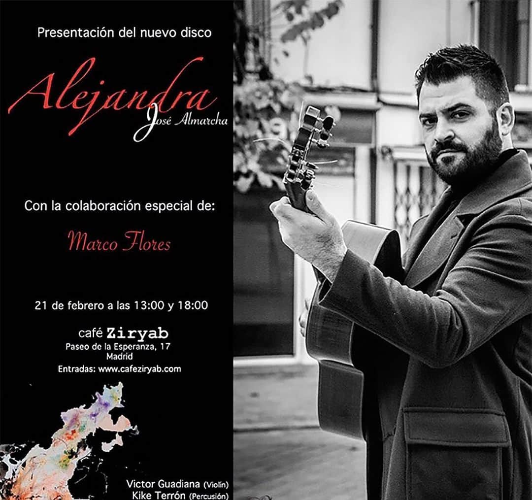 DeFlamenco.comのインスタグラム：「José Almarcha presenta nuevo single titulado «Venta Borondo (Bulerías)», primer avance del álbum «Alejandra» que será publicado el 19 de febrero. El single puede escucharse ya en las plataformas digitales.  Noticia en la portada de nuestra web deflamenco.com   https://www.deflamenco.com/revista/noticias/el-guitarrista-jose-almarcha-presenta-venta-borondo.html #flamenco #deflamenco #guitarraflamenca   @jose_almarcha @cafe_ziryab @ciamarcoflores」