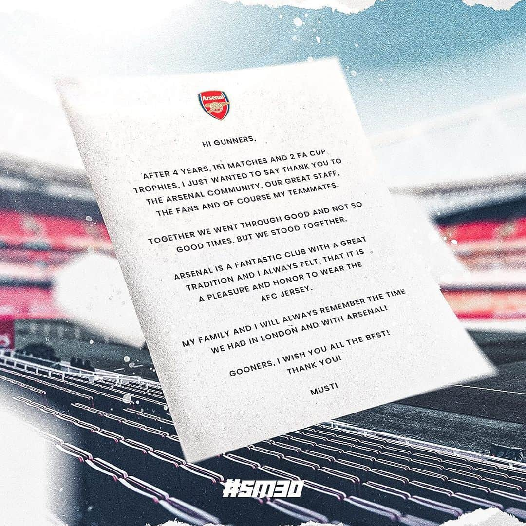 シュコドラン・ムスタフィのインスタグラム：「Thank you, @arsenal 🔴⚪️ #SM30」