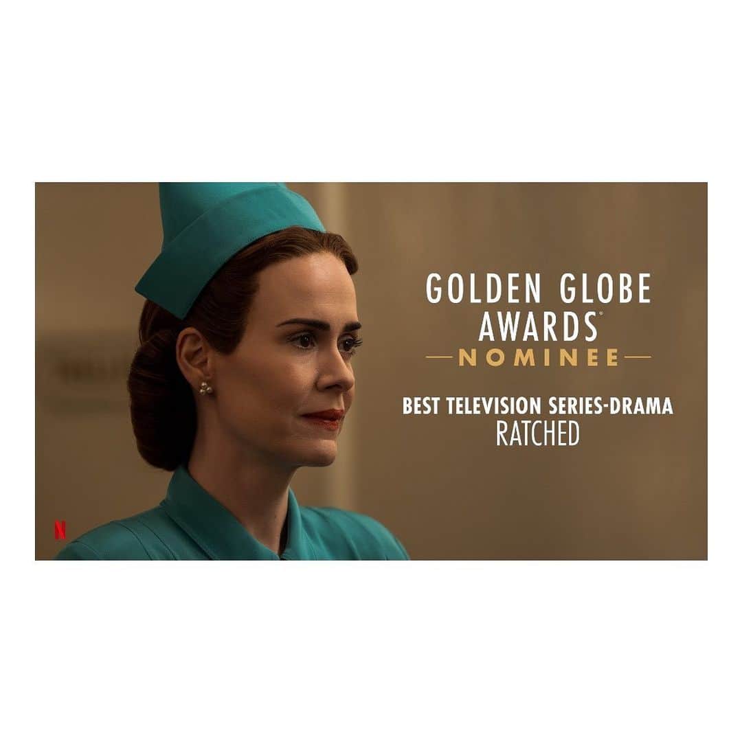 のインスタグラム：「🍑! Yay @mrrpmurphy @mssarahcatharinepaulson @cynthiaenixon @eromansky @sharonstone @jonjonbriones @finnwittrock @aliceenglert.actual @michaelbwashington @ratchednetflix ... Thank you #HFPA :) #goldenglobes」