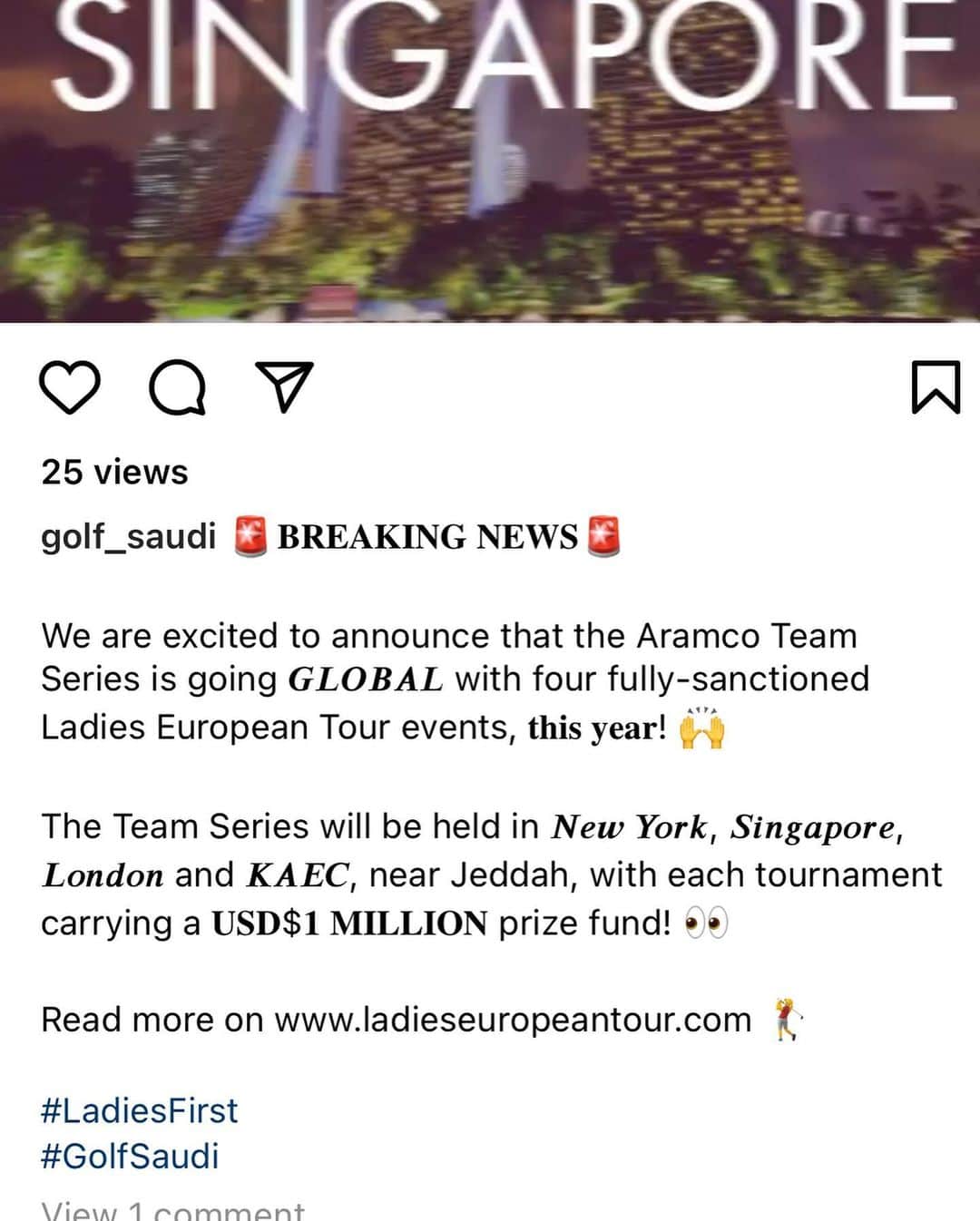 アンナ・ノルドクビストさんのインスタグラム写真 - (アンナ・ノルドクビストInstagram)「Waking up with a smile on my face with great news of a bright future and a great email from the Ladies European Golf announcing @golf_saudi and @aramco has created the Aramco Team Series with four (!) fully sanctioned events on the Ladies European Tour - this year!! They are going global and on top of the @saudiladiesintl they are adding events in London, Singapore, New York and in KAEC in Saudi-  each with a 1million US$ purse. 🤩🤩   Women’s golf isnt neccecerely spoiled with playing opportunities all over the world, but changing is coming, so this is amazing. There is so much talent in Europe and Im excited for this opportunity for the Ladies European Tour and I applaude every one taking an initiative to help creating opportunities for females all over the world! Ive said it before - be the wish you want to see in the world! 👏🏻 👏🏻」2月4日 1時51分 - a_nordqvist