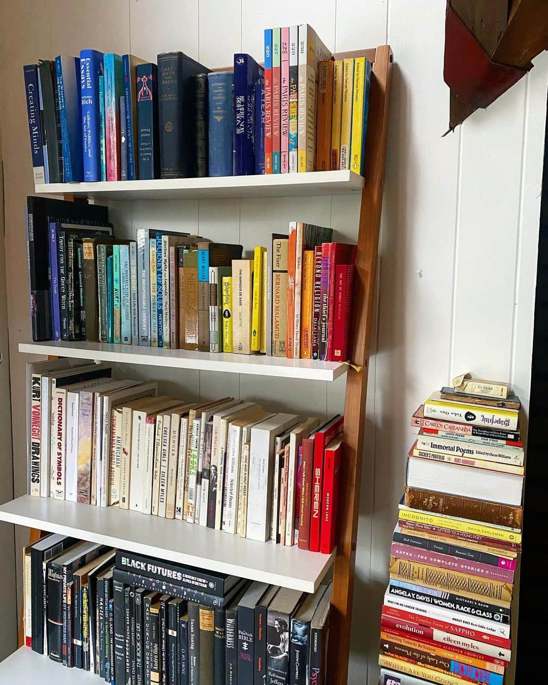 glorianotoのインスタグラム：「Does anyone else Roy G. Biv their books 🌈 ?? #shelfie」