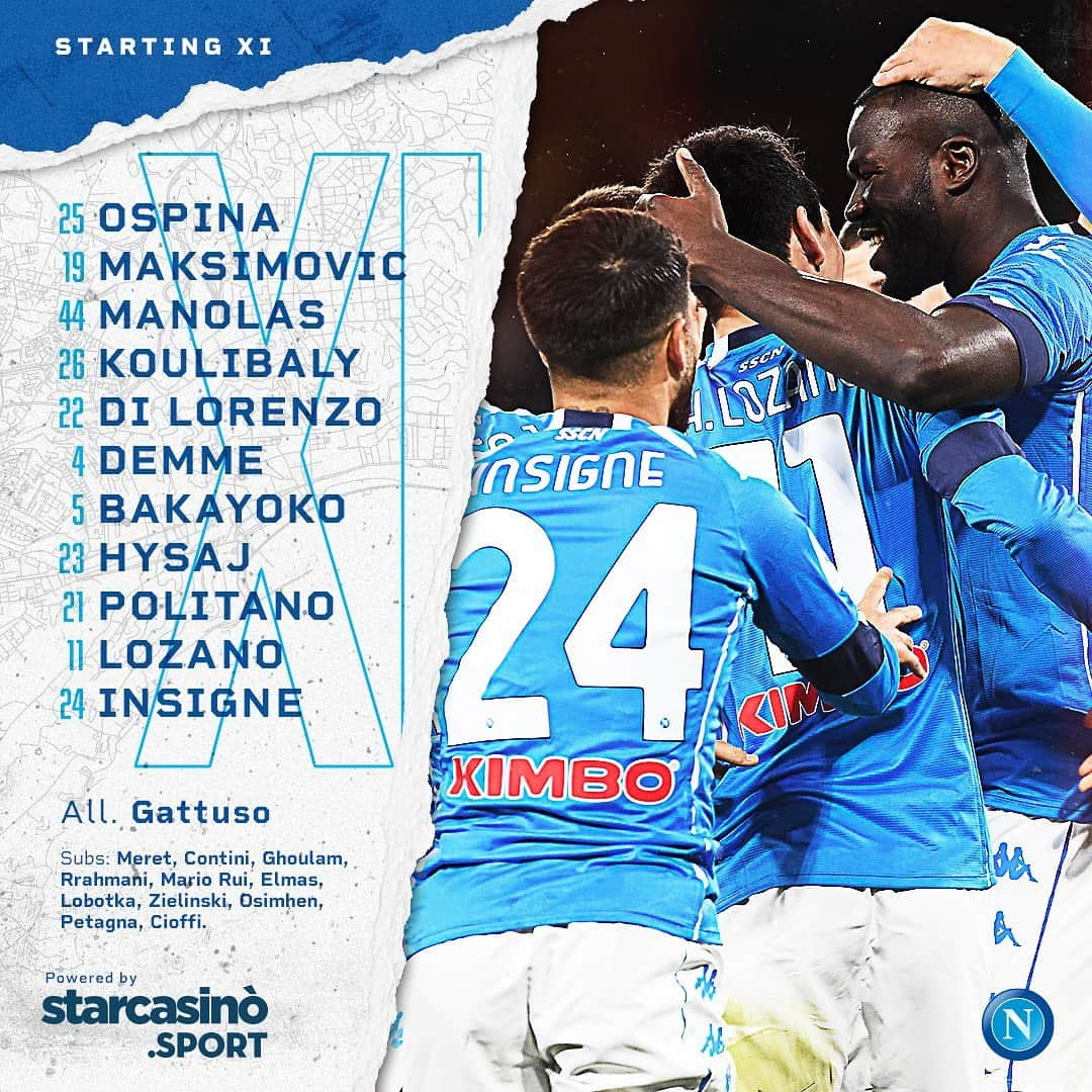 SSCナポリさんのインスタグラム写真 - (SSCナポリInstagram)「📃 StartingXI ⚽️ #NapoliAtalanta 🏆 #CoppaItalia  💙 #ForzaNapoliSempre」2月4日 3時46分 - officialsscnapoli