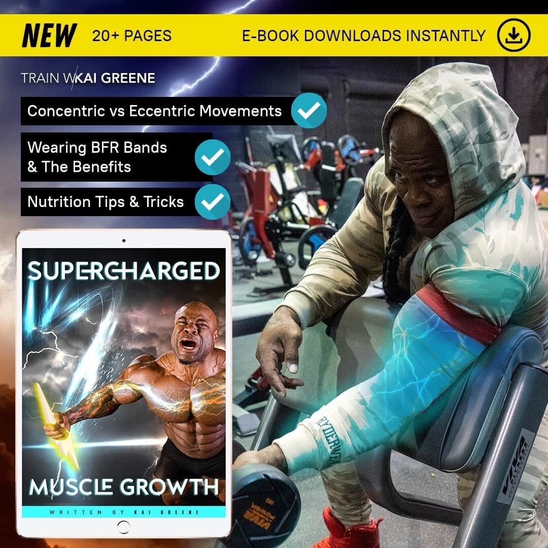 カイ・グリーンのインスタグラム：「SUPERCHARGE YOUR TRAINING ⚡️  Flip the switch and unleash high voltage surging through your body. Learn new methods to crank up the intensity of your training 🔋Feel the electrical currents running through your muscle fibers as you adapt your body with new methods foreign to the body to spark new growth.  Master these new tactics and know no boundaries to your potential.  Find this knowledge through the link in my bio 💯」