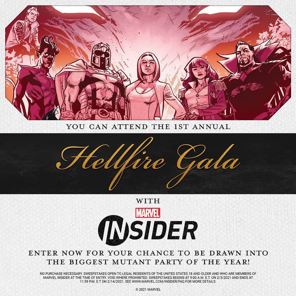 Marvel Entertainmentさんのインスタグラム写真 - (Marvel EntertainmentInstagram)「Are you a #MarvelInsider? The biggest mutant party of the year arrives this June and YOU could attend! Insiders, enter now for your chance to be drawn into the Hellfire Gala in an upcoming issue of "X-Men": spr.ly/MarvelInsiderSweeps Terms apply.  Not a #MarvelInsider yet? Head to Marvel.com to learn more and join to rack up points and earn rewards! Terms apply.」2月4日 6時30分 - marvel