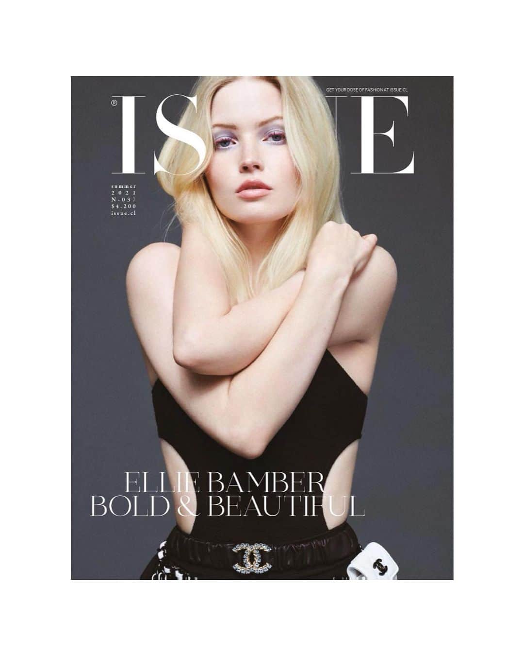 エリー・バンバーのインスタグラム：「issue @issue_official photo: @hewhoodphoto styling: @mrfabioimmediato makeup: @florriewhitemakeup hair: @danielmartin81 nails: @roxannecampbell」