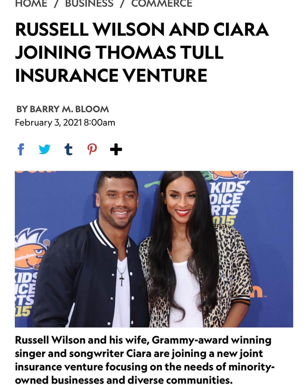 ラッセル・ウィルソンのインスタグラム：「“Evolution Advisors” Blessed & Honored for Ciara & I to be Founding Partners with Acrisure & Thomas Tull on our new Joint Venture “Evolution Advisors”  Our mission is to invest in & provide growth & sustainability for minority owned businesses!」